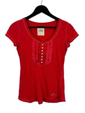 Hollister Y2K T-Shirt Women's Size Small Pink Ruffle